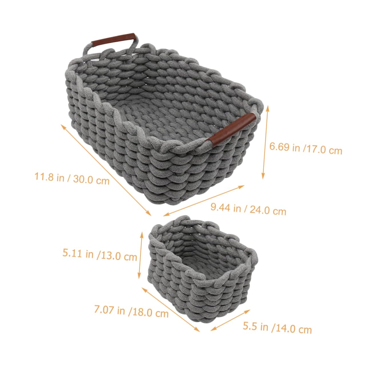 POPETPOP Cesta Tejida de Cuerda de Algodón, Juego de 1, Asa | Cuero, Estilo Nórdico Simple y Versátil, para Hogar y Cosméticos, Almacenamiento Práctico y Seguro