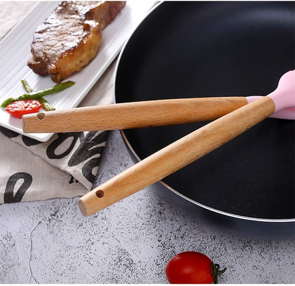 set di utensili da cucina, Set di utensili da cucina 9 pezzi in silicone - Utensili resistenti al calore Cucchiai con manico in legno