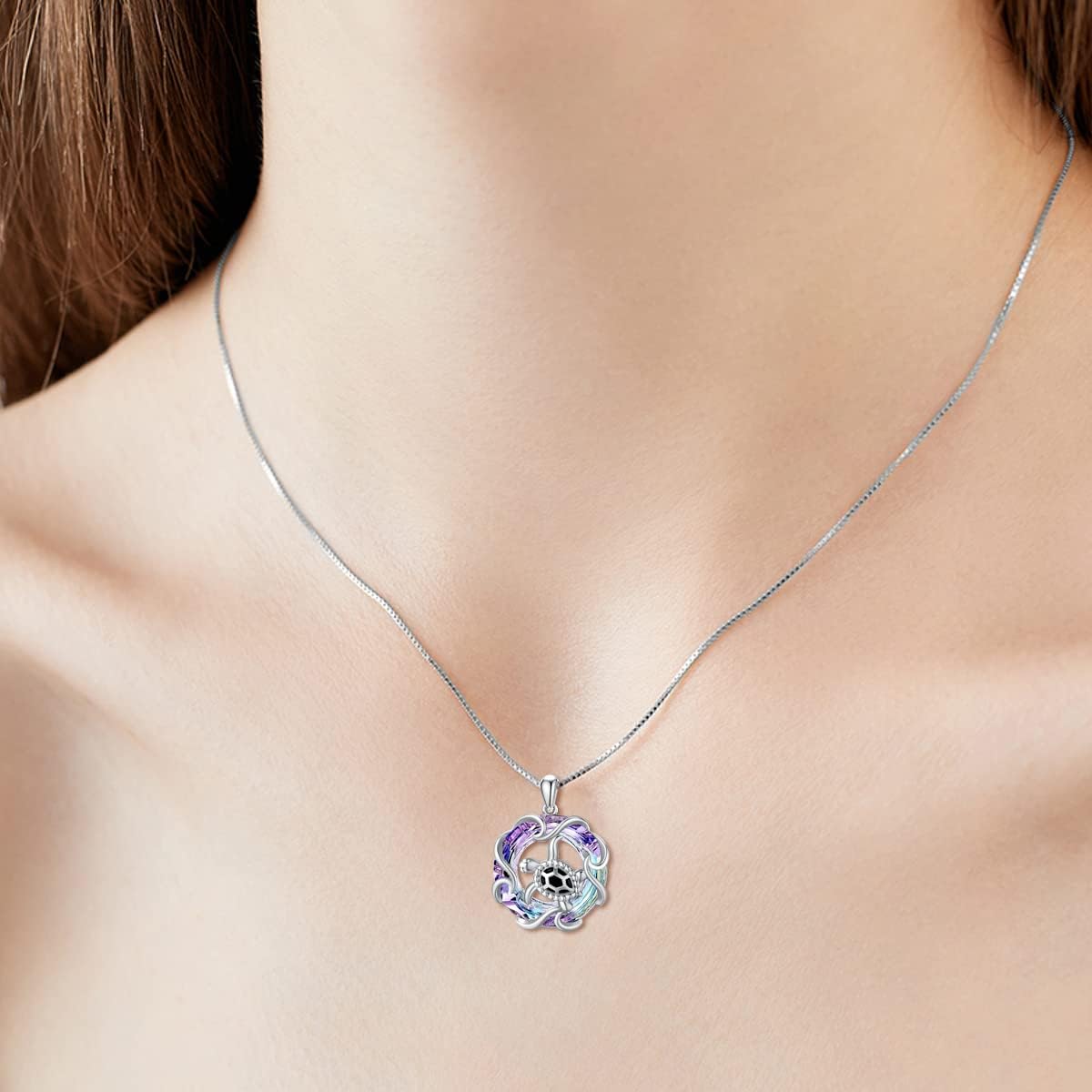 TOUPOP Sea Turtle Necklace for Women Sterling Silver Ocean Theme Crystal Pendant Jewelry Summer Beach Gifts for Marine Animal Lovers