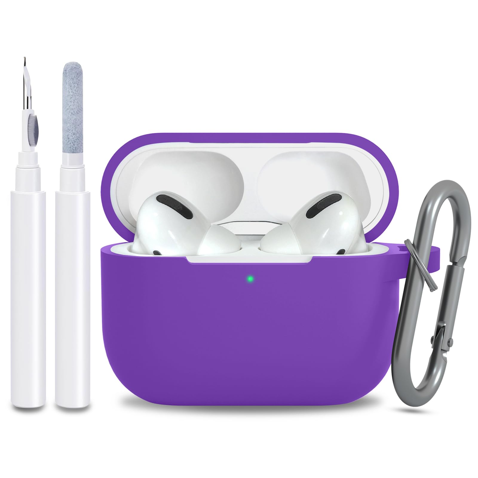 for AirPods Pro 2nd 1st Generation Case Cover with Keychain, Protective Soft Silicone Skin Accessories for Apple AirPods Pro Charging Case 2022/2019, Front LED Visible, Purple