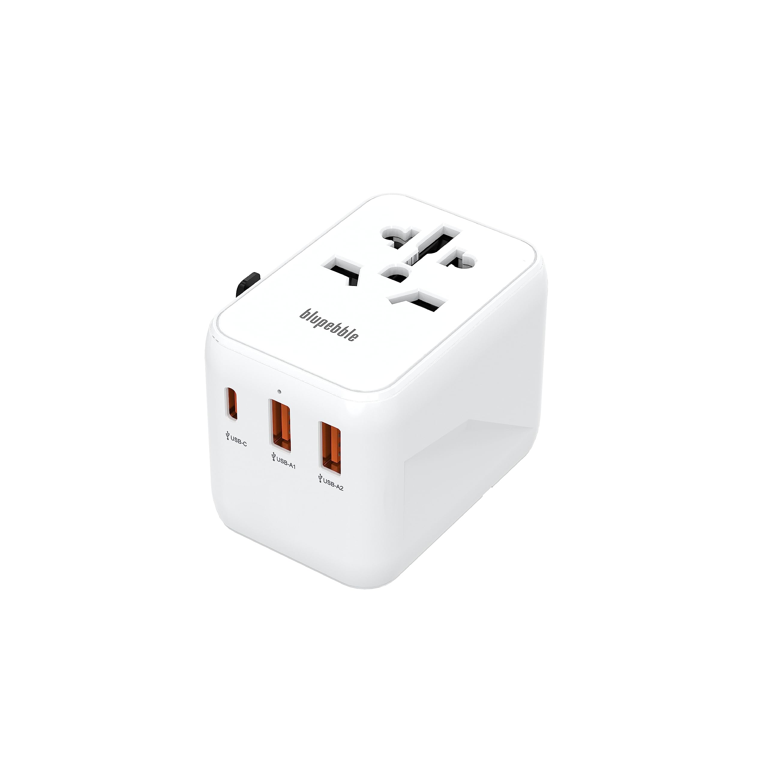 Blupebble Passport 3.1 World Travel Adapter with 1 USB-C + 2 USB-A ports, Fast Charging,UK, USA, AU, Power Adapter Socket for Multi Countries (White)