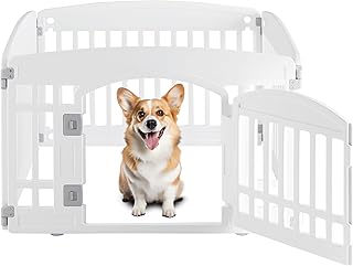 Simple Deluxe Dog Playpen, 24" Exercise 4-Panel Pet Playpen with Door, Safe and Secure, Folding and Portable Puppy Playpen for Puppies and Small Dogs, White