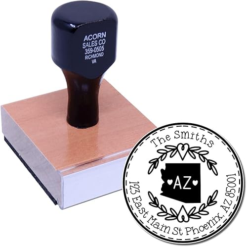 Miniatura 347 de Round State Love - Sello de dirección de devolución para Texas, uso con almohadilla de sello, mango de madera, sello de dirección de Texas