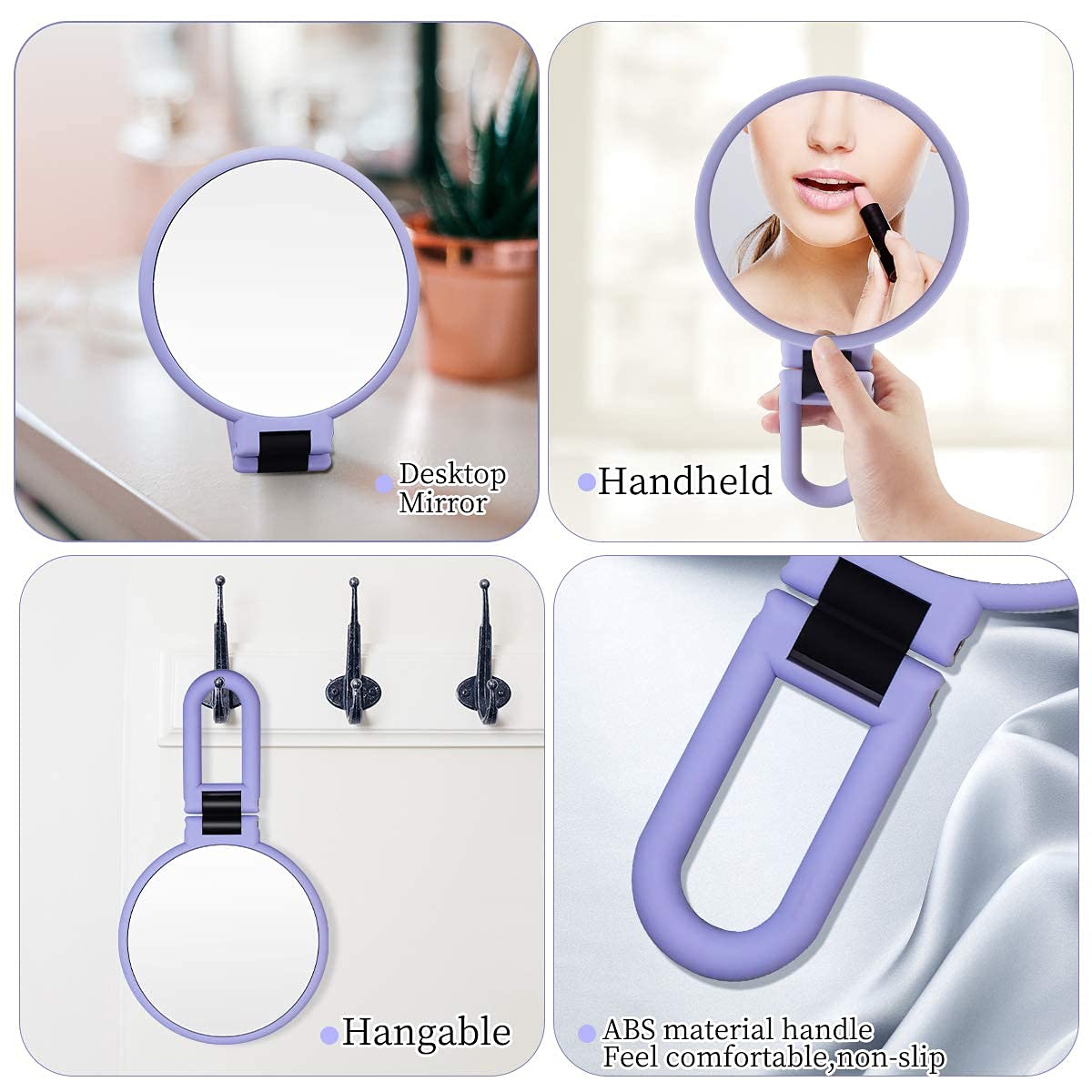 1x 15x Magnifying Hand Held Mirror ,Double Side Folding Magnification Hand Mirror for Women with Adjustable Handle ,Travel Table Desk Shaving Bathroom (Purple) : Beauty & Personal Care