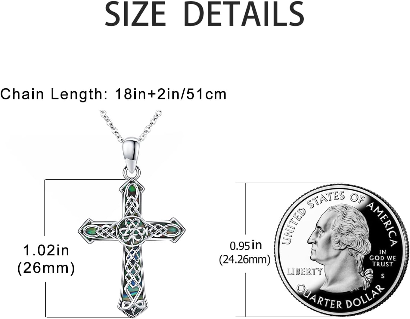 TANGPOET Celtic Cross Necklace for Women 925 Sterling Silver Irish Cross Pendant Necklace Faith Jewelry Gifts for Birthday Christmas Valentines Mothers Day with 18"+2" Chain - Image 4