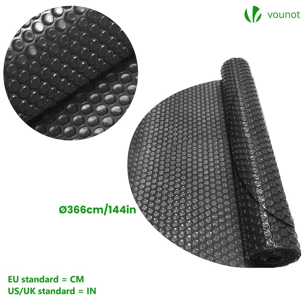 VOUNOT Pool Solarabdeckplane Rund Ø 366 cm, Stärke 120 µm, Solarfolie Zuschneidbar, Schwarz