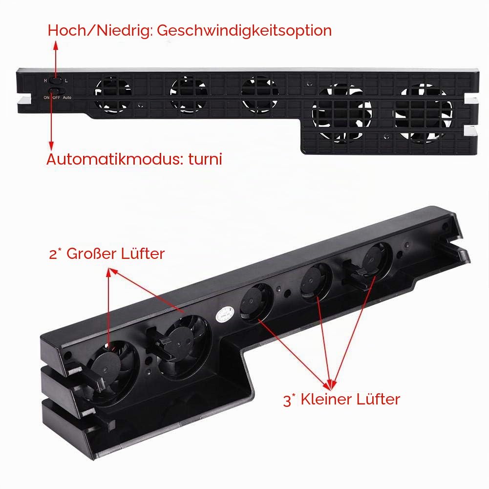Lüfter für 4 Pro, DC5V 5 Lüfter Super Turbo Temperaturregelung Lüfter Kühler für Pro Konsole