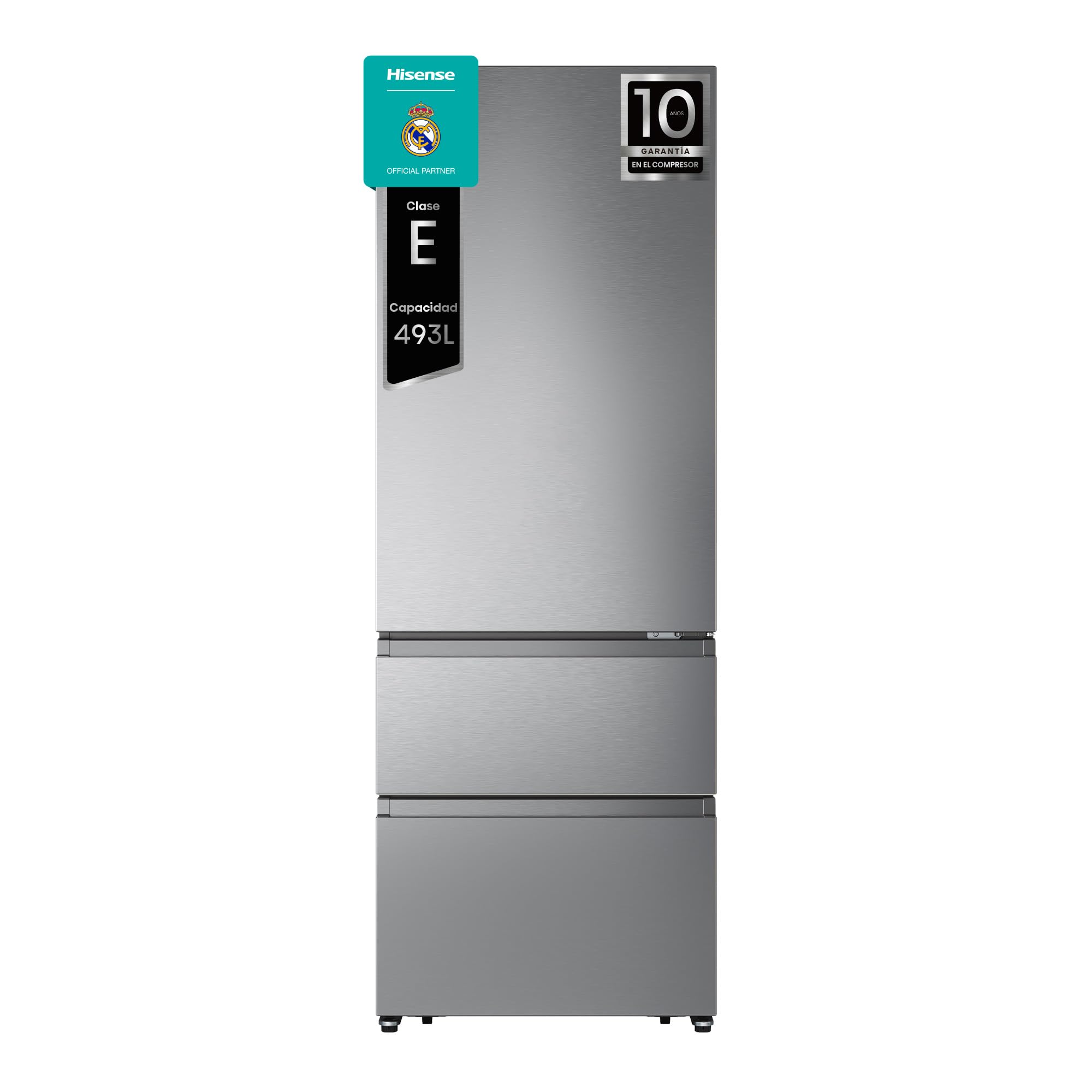 Hisense RT641N4AIE - Frigorífico Combi No Frost Inox Puerta Francesa, Eficiente Clase E, Capacidad 493 L con 200 cm Alto, Super Freeze, Total No Frost, Puerta Reversible, Silencioso 38dB, Color Inox