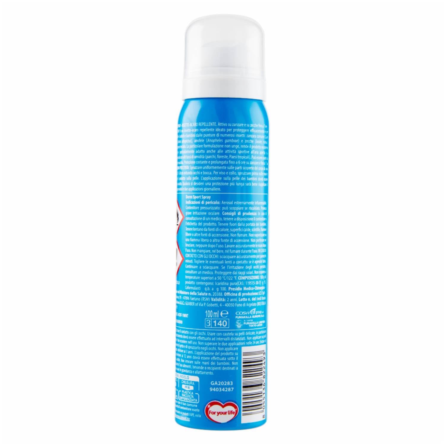 Vape Derm Sport E Fitness Spray Antizanzare Antipuntura Contro Zanzare Comuni Zanzare Tigre E Tropicali E Zecche 100 Ml (2 Unità)