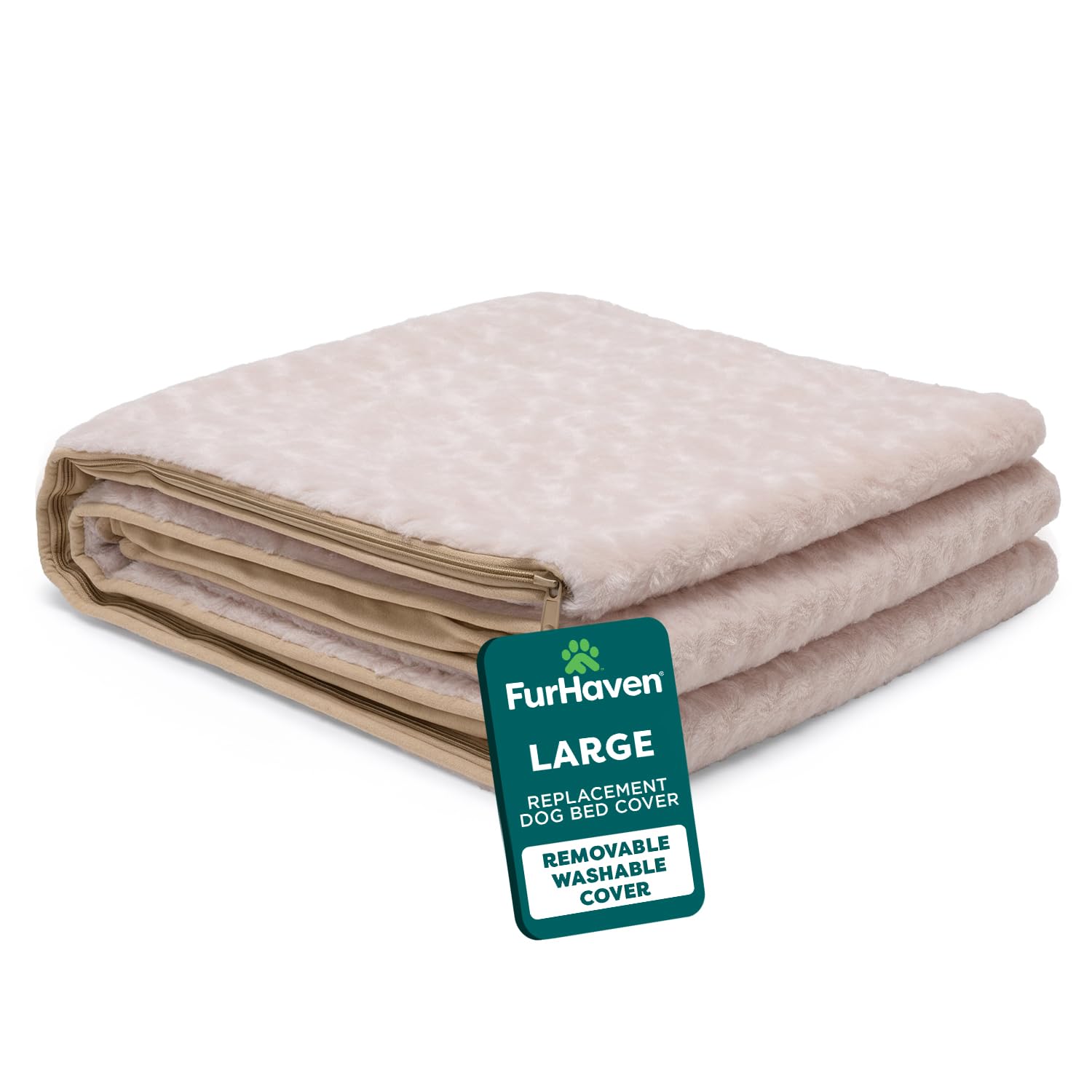 FurHaven Replacement Dog Bed Cover, Contour Luxe Lounger Design, Soft & Breathable Fabric for Cozy Comfort, Machine Washable, Large, Ultra Plush Faux