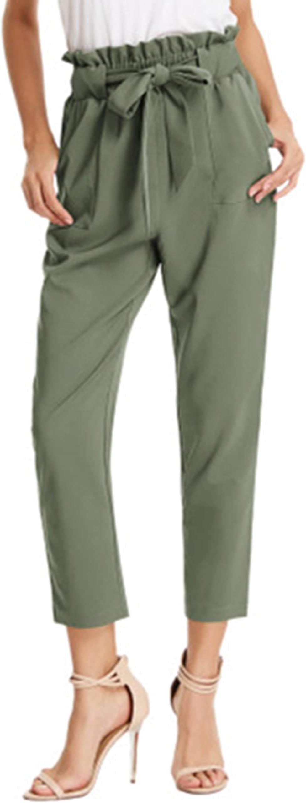 GRACE KARINWomen's Cropped Paper Bag Waist Pants with Pockets