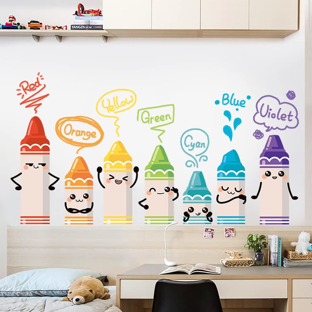 Amazon.com: Crayon Color Wall Decals for Kids Rooms - Cartoon Wall ...