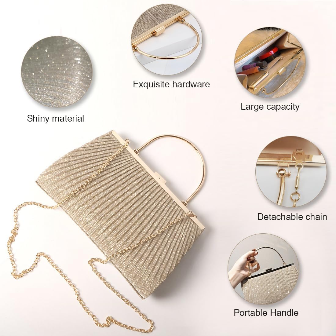 Pahajim Pochette Elegante Glitter Donna, Clutch Cerimonia, Borsetta Tracolla Piccola Brillantinata, Borsa Sposa per Balli, Feste, Matrimonio (Argento)
