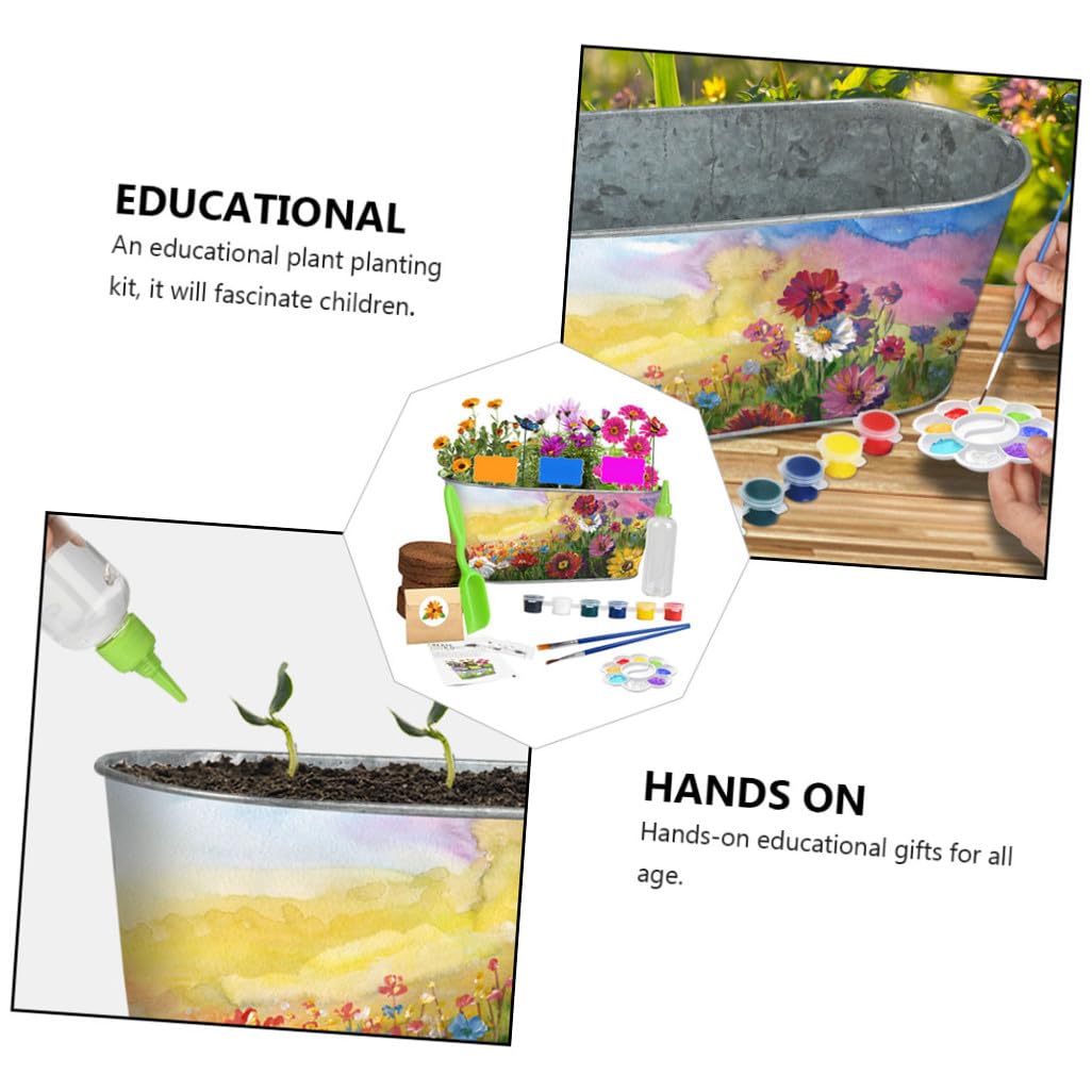 Kit de Jardinería Herramientas DIY para Plantar Flores y Hierbas Aromáticas, Maceta de Hierro para Interior, Juego Educativo de Cultivo y Manualidades Creativas