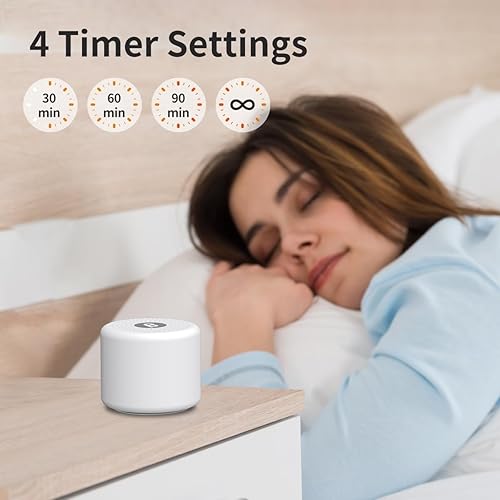 Miniatura 10 de Máquina portátil de ruido blanco para dormir con 30 sonidos relajantes, mini máquina de ruido marrón de viaje para adultos, niños, bebé, recargable,