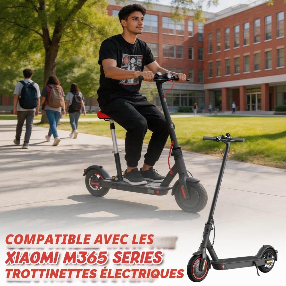 Selle Trottinette, Siege Trotinette Electrique, Selle de Scooter Électrique avec Amortisseurs à Ressort, Siège de Trottinette Électrique pour 15cm Largeur de Base, Hauteur Réglable 42-65cm