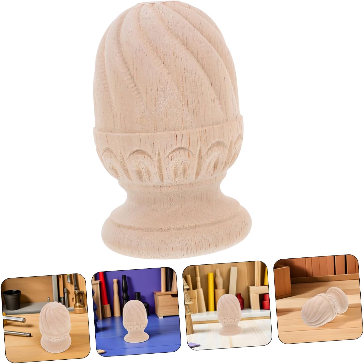LIFKOME Carved Wood Staircase Finial 10x15cm Unfinished Decorative Newel Post Cap for DIY Home Decor and Wooden Handrail Accessories
