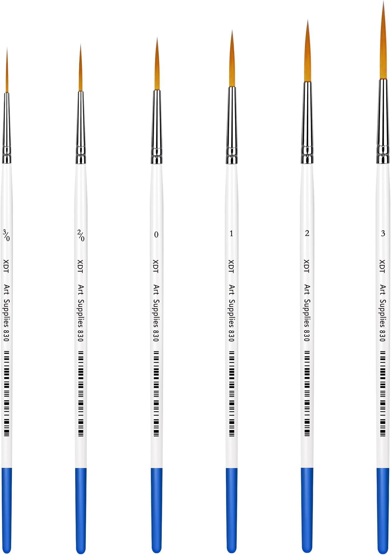 XDT#830 Extra Long Tip Art Paint Liner Brush 6Pc Set #000#00#0#1#2#3 Top Quality Fine Detail Watercolor Acrylic