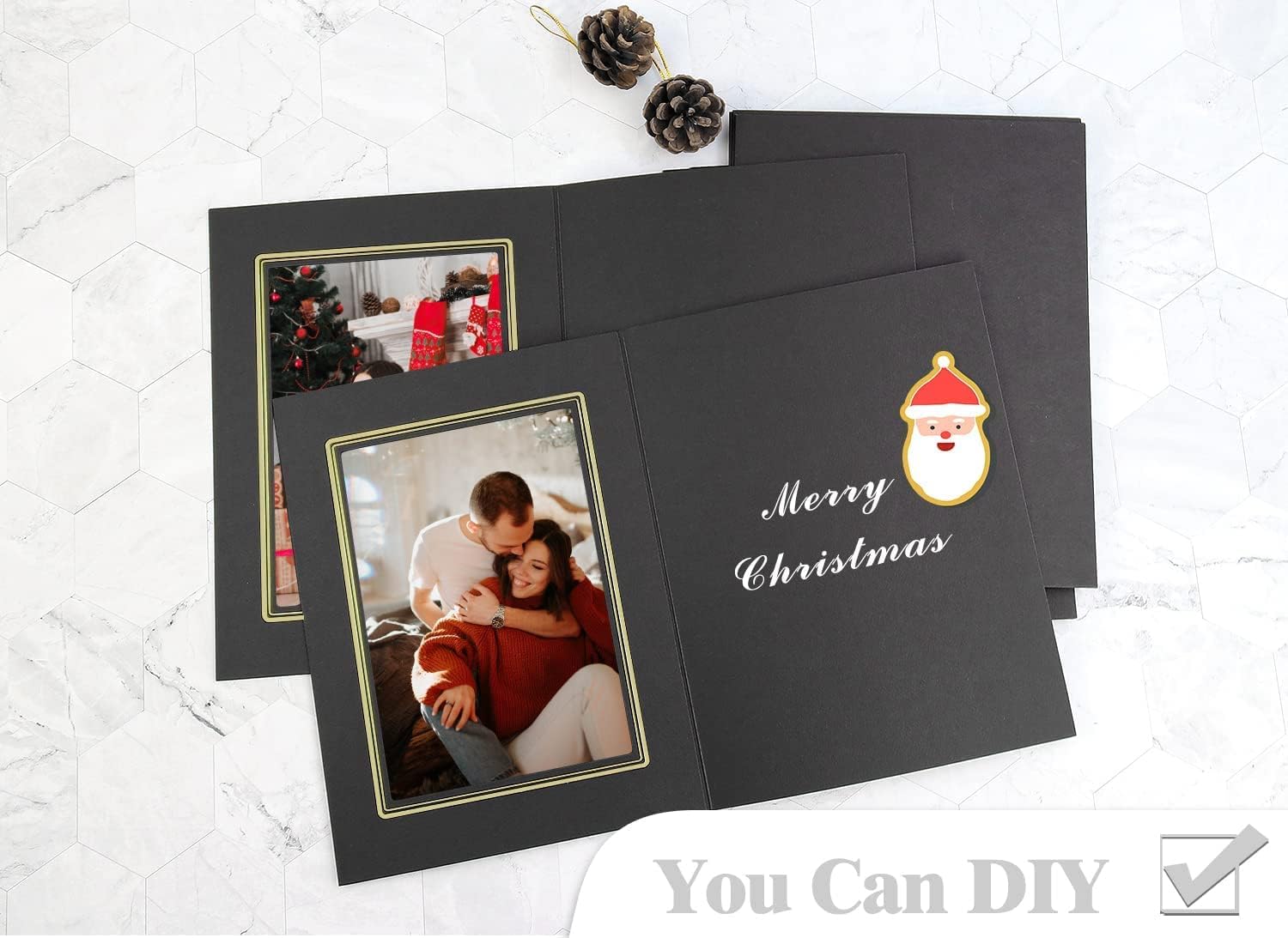 Golden State Art, Pack of 100, 5x7 Photo Folders, Cardboard Picture Frame, Paper Frame Cards, Greetings/Invitation Special Events: Graduation, Christmas (Black with Gold Lining)