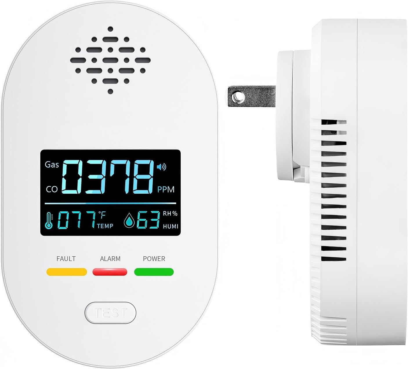 Plug-in C-arbon M-onoxide D-etector with Digital Color Display C-O Detector for C-O, Temperature & Humidity, 85dB Loud Alert, Self Test Function C-O Detector, for Home, Bedroom, Kitchen, RV (White)