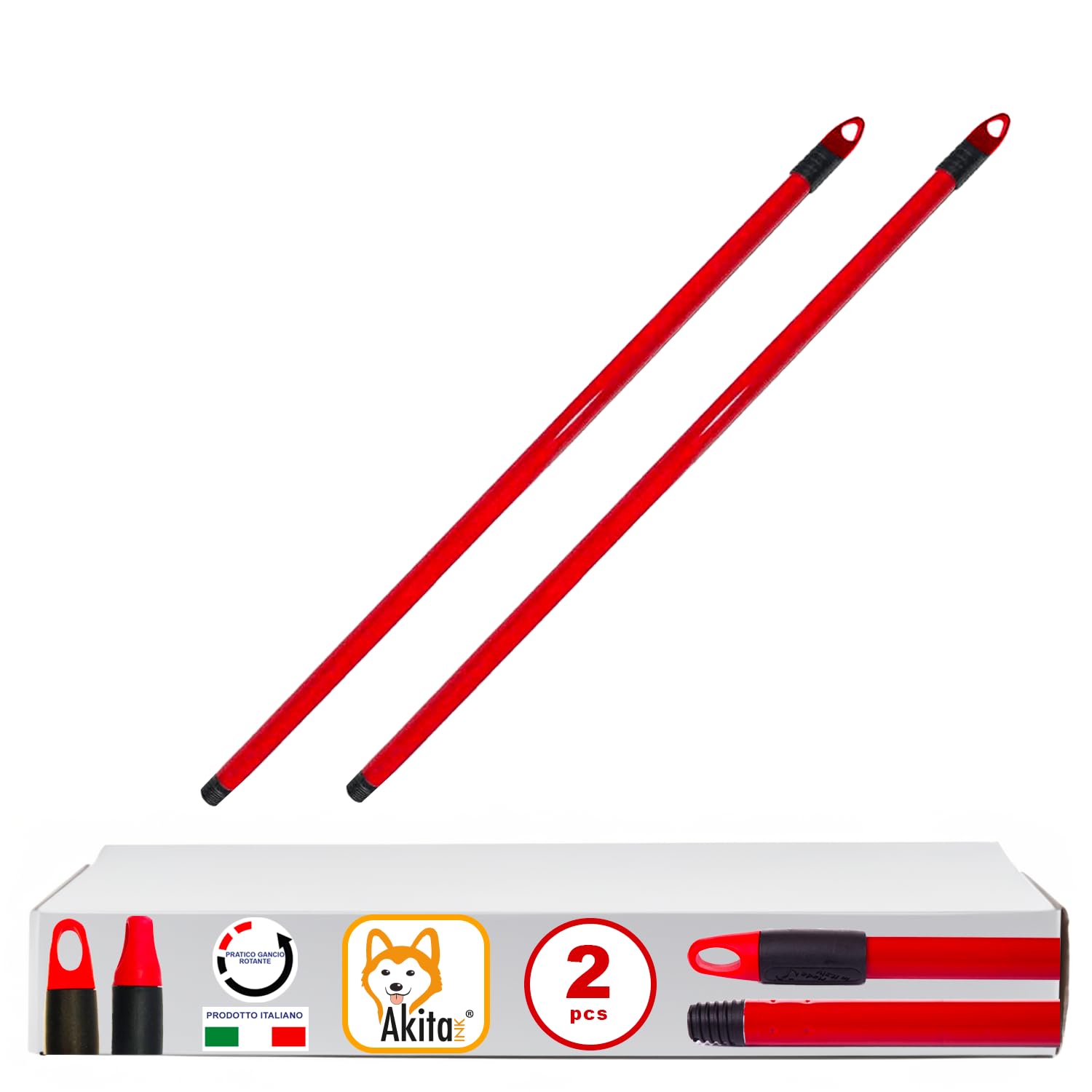 Manici per scopa Professionale Universale 130 cm in Metallo Plastificato Extra-Robusto Made in Italy 2 PZ