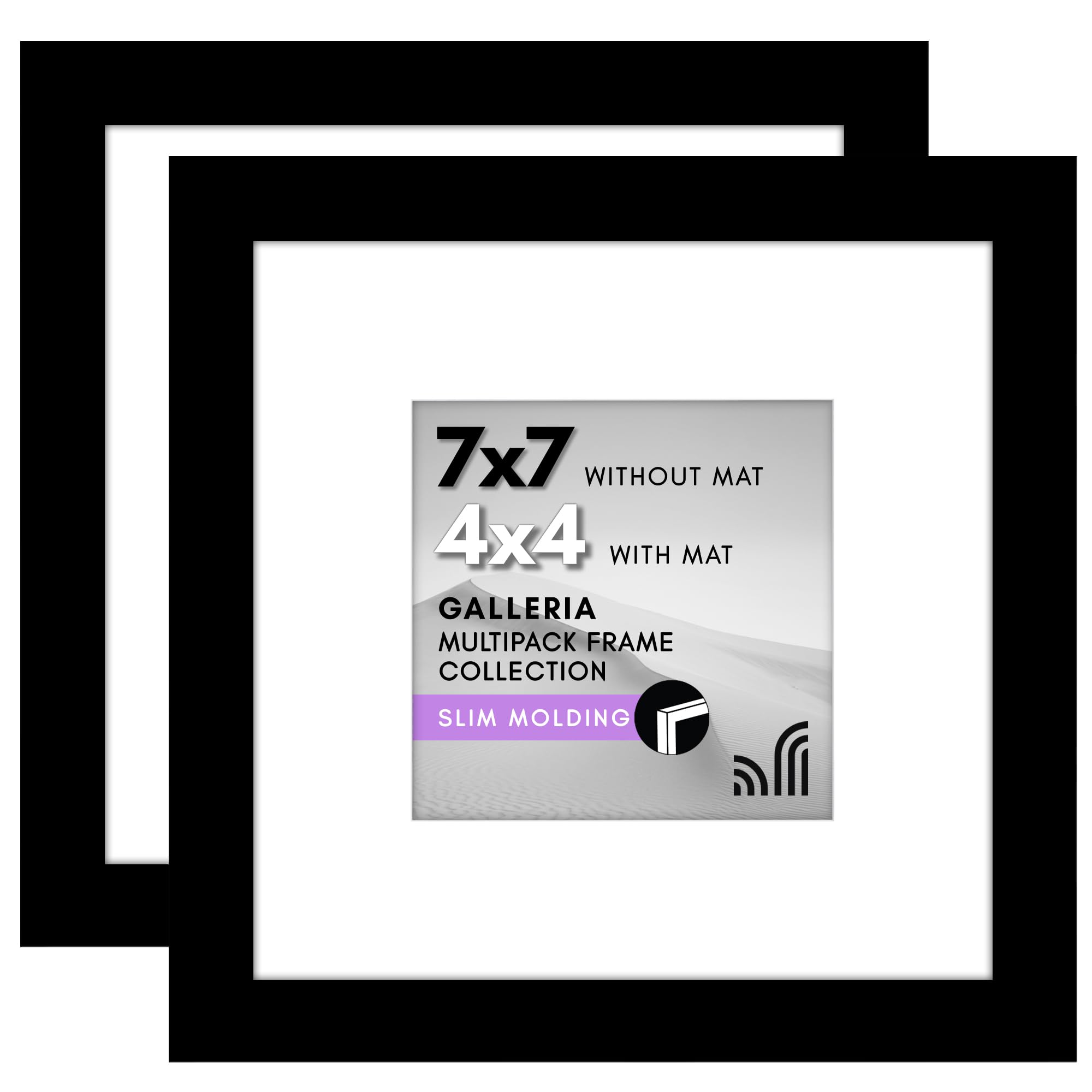 Americanflat Black 7X7 Picture Frame In - Set Of 2 - Use As 4X4 Frame With Mat Or 7X7 Frame Without Mat - Gallery Wall Frame Set With Plexiglass, Hanging Hardware, And Easel For Wall And Tabletop
