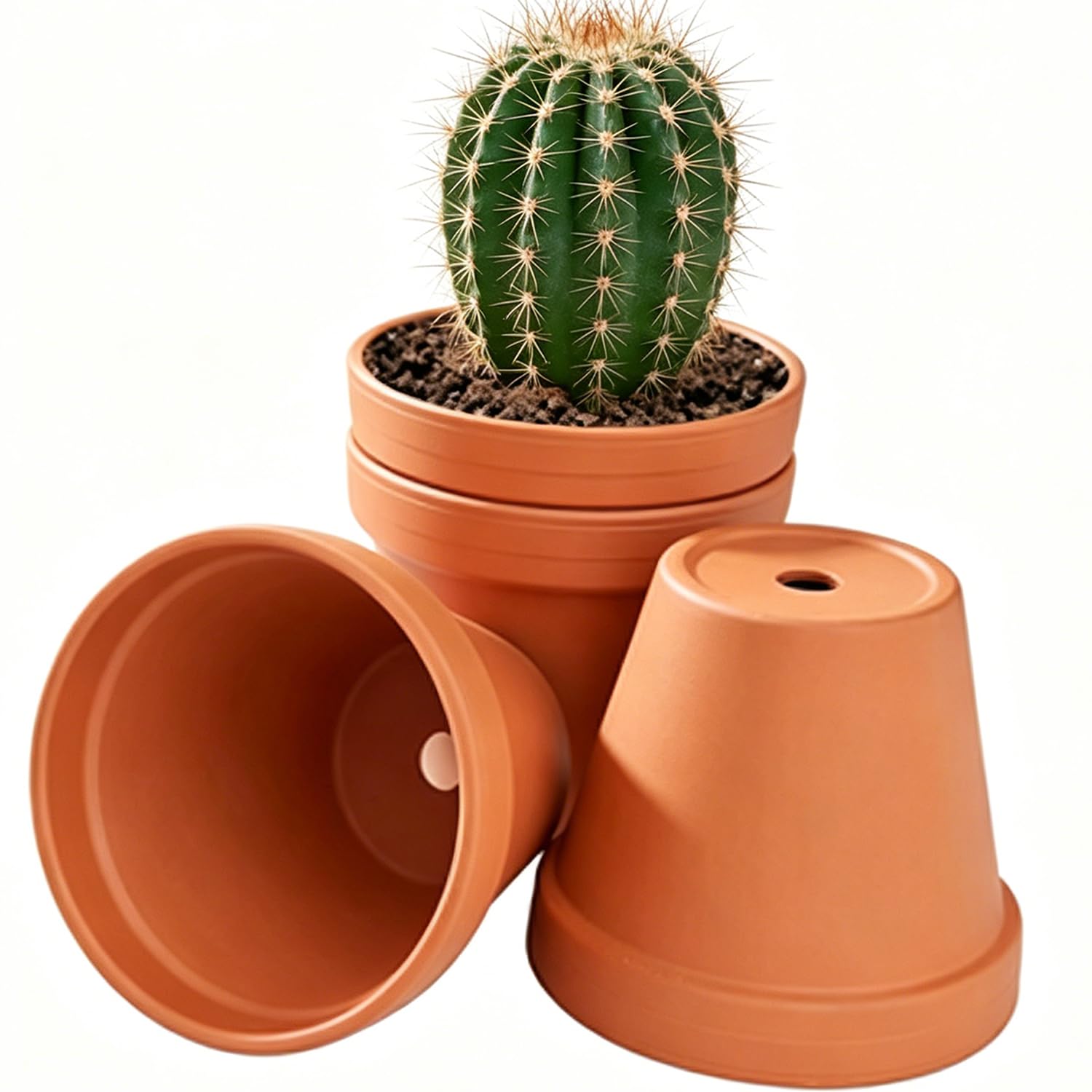 Set di 4 vasi in terracotta, diametro di 14 cm, in terracotta, con foro di scarico, per fai da te, riutilizzabili, per stanze, ufficio, interni e giardini