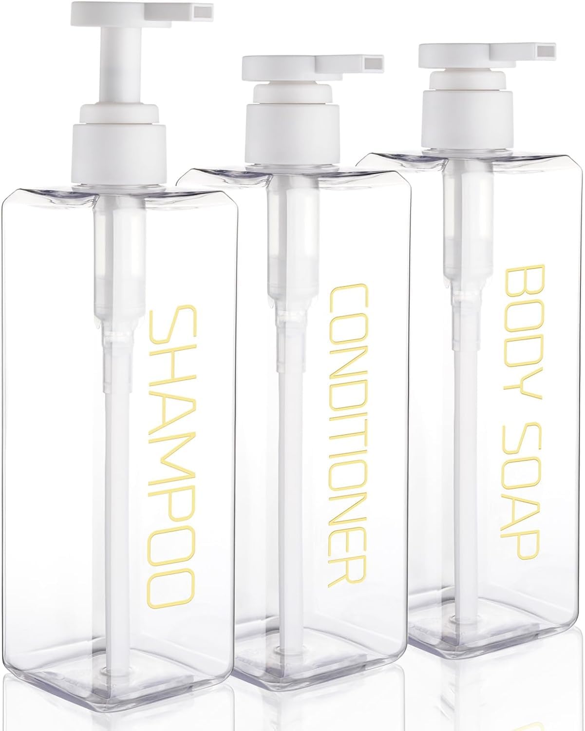 Hokretme 3 Pack 550ml Shampoo and Conditioner Dispenser Shower Soap Bottles Refillable Shampoo Pump Bottle Dispenser Plastic Empty Body Wash Dispensers with Permanent Labels for Bathroom (Clear) — image 1