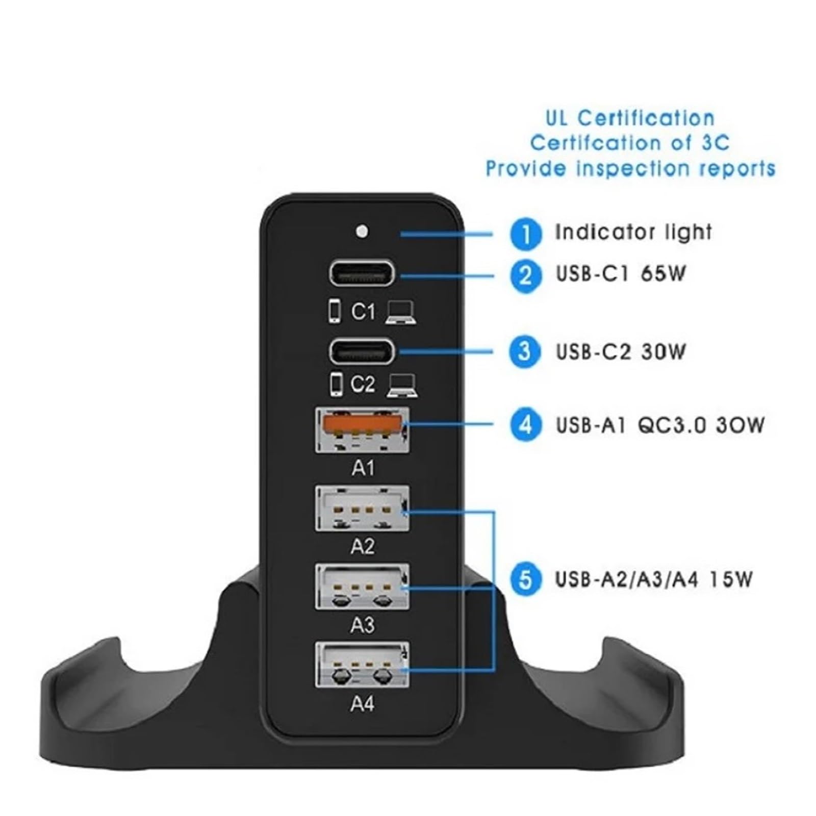 Cargador USB De 80W PD QC3.0, Protocolo Dual, Carga Rápida, 6 Puertos, Estación Múltiple