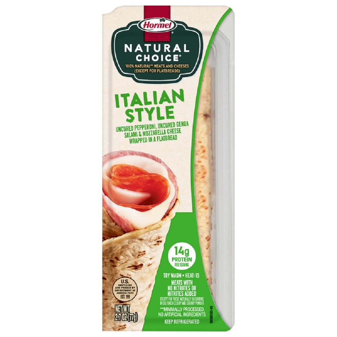 Hormel Natural Choice Uncured Pepperoni, Uncured Genoa, Mozzerella Cheese, Flatbread