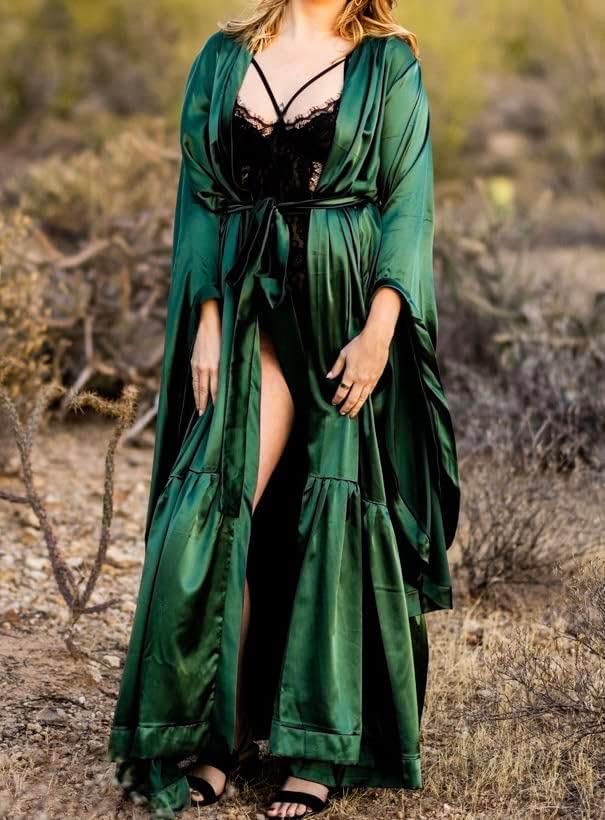 Women's Bridal Robes Old Hollywood Maternity Photoshoot Silk Bathrobe Long Lingerie Cover Up Nightgown - Image 5