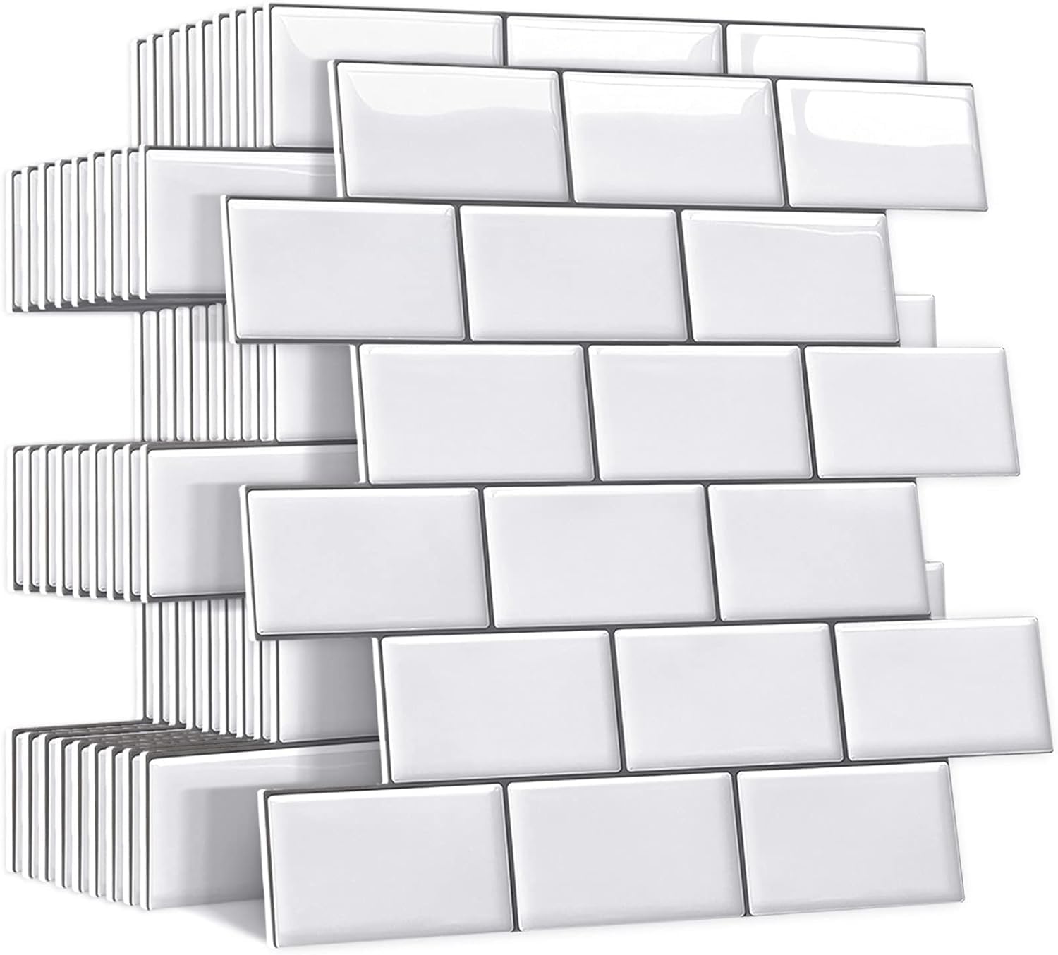 Yoillione Peel and Stick Backsplash for Kitchen: Self Adhesive Wall Tiles for Bathroom - Vinyl Thick Back Splash Tile (10, White with Gray Trim)