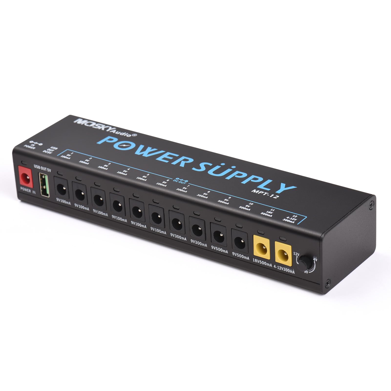 12-Kanal-Netzteil für Gitarrenpedale mit unabhängigem Kurzschlussschutz, LED-Betriebsanzeige, USB-Ausgang, Pedalboard-Netzteil für Gitarreneffektpedal und andere tragbare Geräte