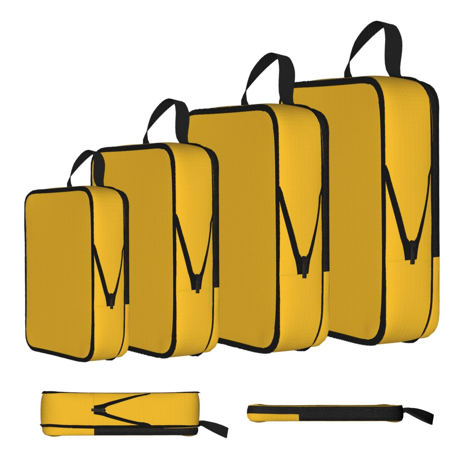 Sxzvvbn Black Solid Color Gold Compression Packing Cubes 4 Piece Set