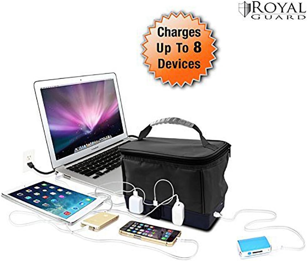 Charging Toiletry Tote Bag - 6 Power Outlets 2 USB Ports - Black