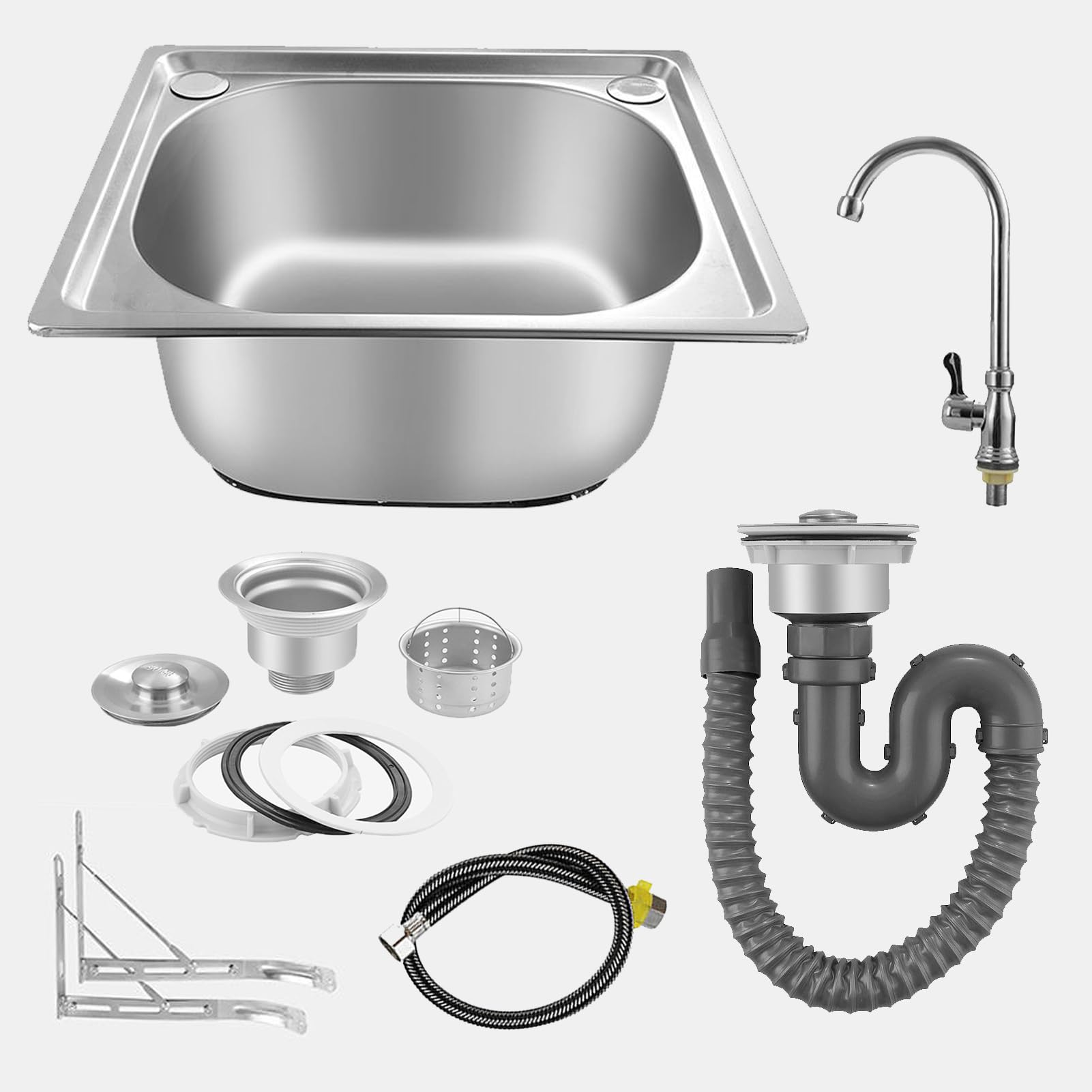 Lavello da Cucina,lavello Parete,lavello Cucina in Acciaio Inox a Una Vasca con Rubinetto,lavabo Interno ed Esterno Commerciale per Lavanderia,Garage,seminterrato (60x45x22,5cm)