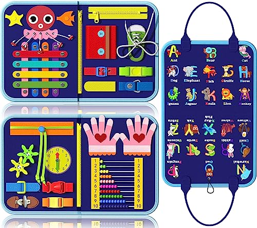 Image of Exorany Busy Board Montessori Toys for 1 2 3 Year Old Boy & Girl Birthday Gifts, Autism Sensory Travel Toys for Toddlers 1-3, Learning Educational Activities Toddler Toys Age 1-2, 2-4 Boys