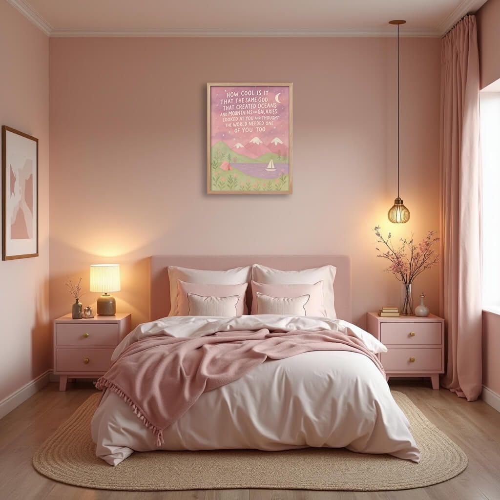 Christian Girls Room Wall Art, Pink Inspirational Quote Canvas 8x10 Framed image 4