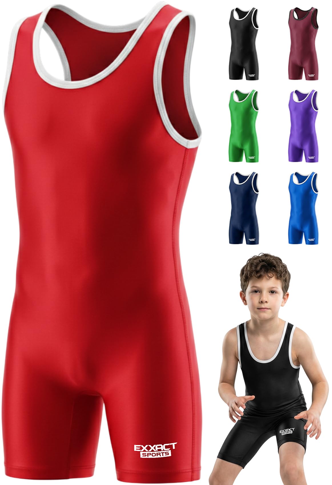 Exxact Sports Youth Wrestling Singlet For Boys, Premium Powerlifting Singlet, Kids Wrestling Singlets For Training, Red, L