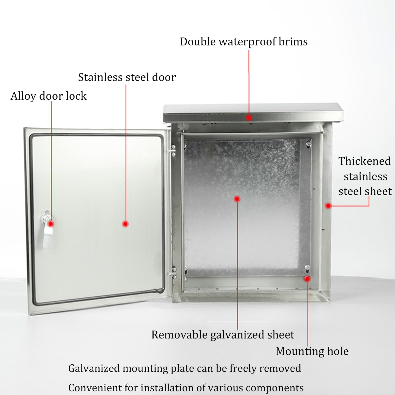 XBTGS Caja eléctrica de acero inoxidable impermeable, armario de pared a prueba de polvo con cerradura reforzada y placa extraíble, 50 x 39,9 x 20 cm para seguridad, color: 50 x 39,9 x 20 cm