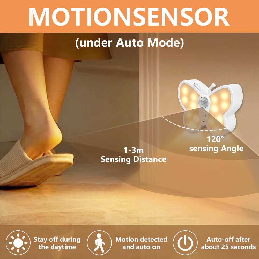 URAQT Luce Notturna con Sensore di Movimento, Luce Notturna Bambini, Luce a induzione Interna, 3 Modalit(AUTO/ON/OFF), 3 Colori Chiari Regolabile, LED Lampada da Comodino per Armadio, Scale, Bagni