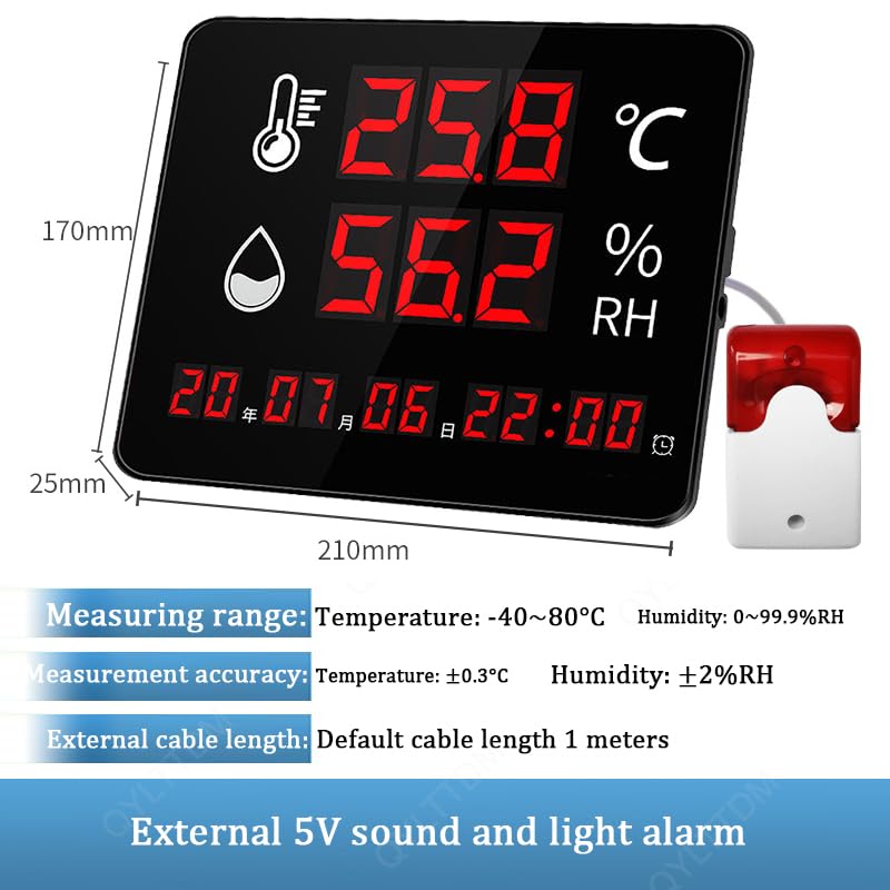Higrómetro digital con pantalla LED, monitor de humedad de temperatura de alta precisión con alarma para uso industrial