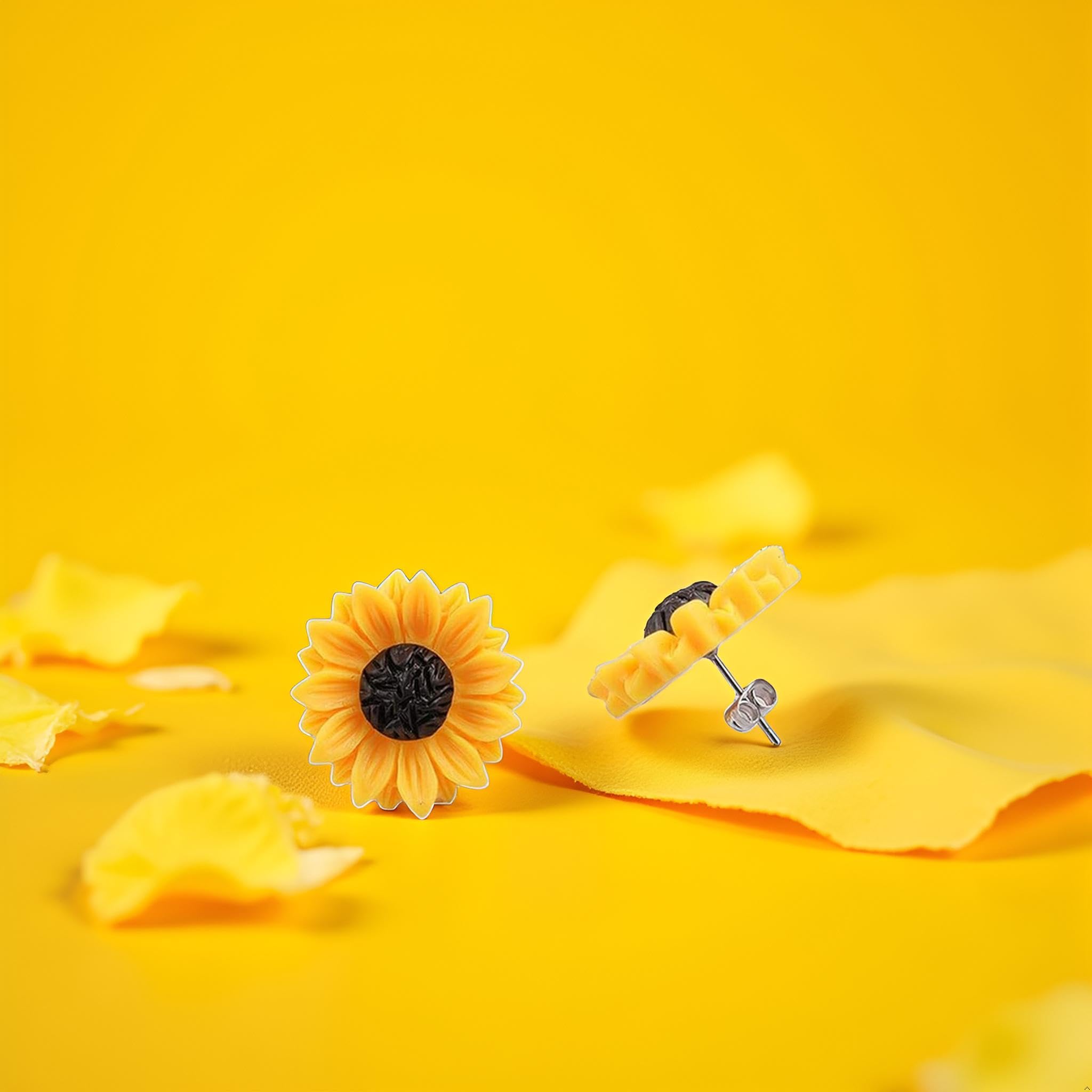 Orecchini a perno in resina a forma di girasole, 15 mm, idea regalo per donne e ragazze