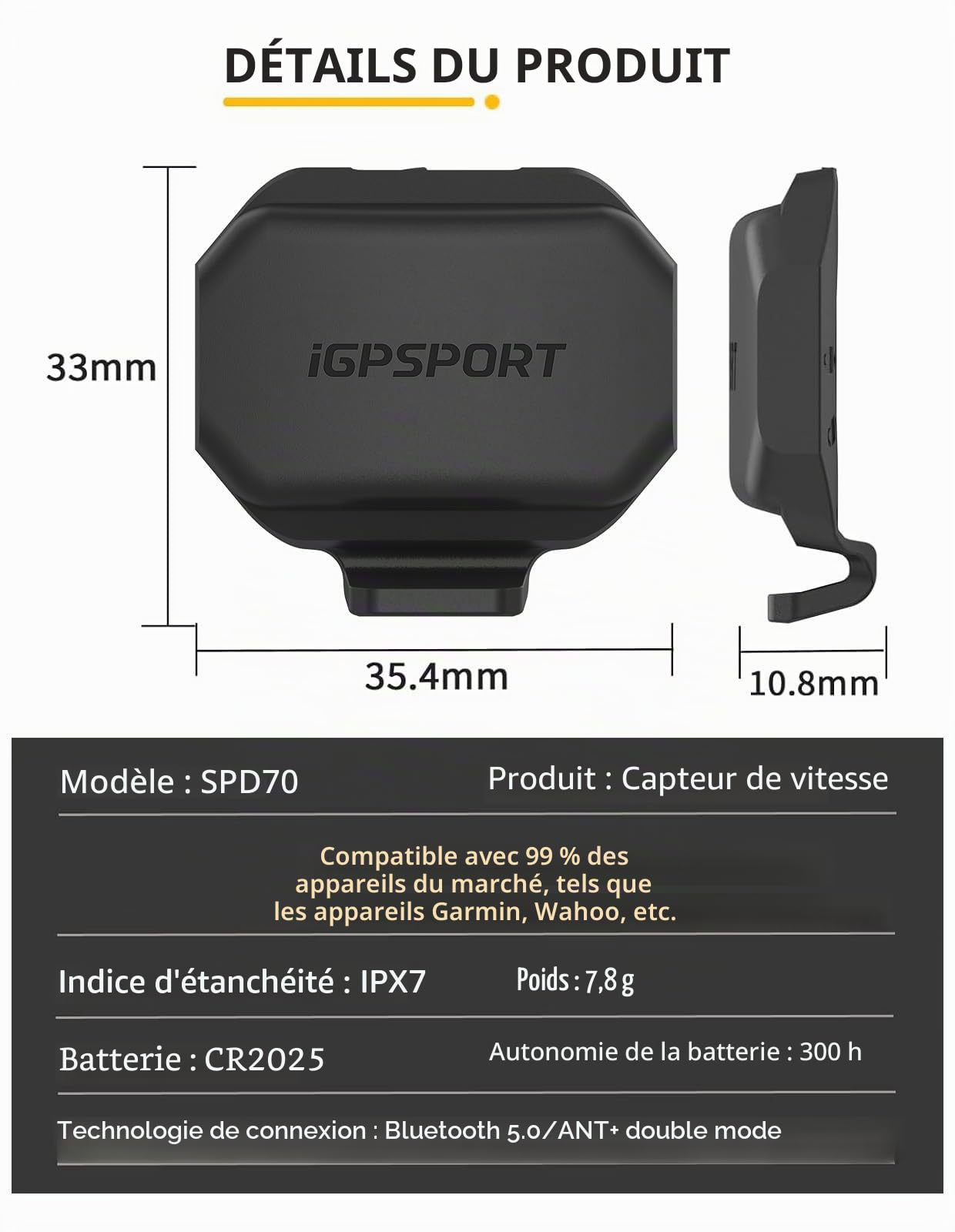 iGPSPORT BSC100MAX Compteur Velo sans Fil et CAD70 Capteur de Cadence+SPD70 Capteur de Vitesse