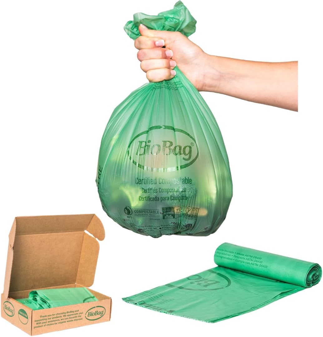 Product image of 3 Gallon Compostable Food Scrap Bags by BioBag, 100 Count, BPI Certified, Meets ASTM D6400 Standards, Made in USA, Kitchen Trash Bin Liners
