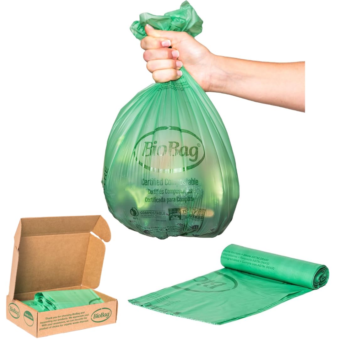 3 Gallon Compostable Food Scrap Bags by BioBag, 100 Count, BPI Certified, Meets ASTM D6400 Standards, Made in USA, Kitchen Trash Bin Liners