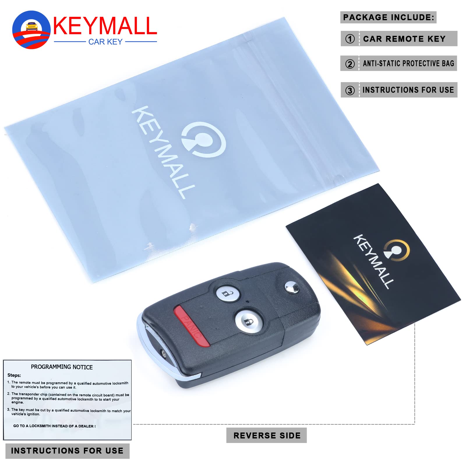 Keymall Telecomando di ricambio per chiavi auto per Acura MDX/RDX 2007 2008 2009 2010 2011 2012 2013 FCC ID:N5F0602A1A P/N:35111-STX-325/327 3 pulsanti..