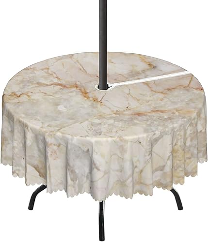 Miniatura 1 de Mantel redondo impermeable con patrón de fondo de mármol y cremallera para decoración de barbacoa, 52 pulgadas, redondo, con cremallera, mármol,