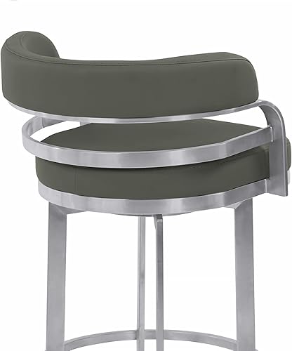 Vista 16 de Armen Living Prinz Taburete giratorio de 26 pulgadas de altura de mostrador en piel sintética negra y acabado de acero inoxidable cepillado