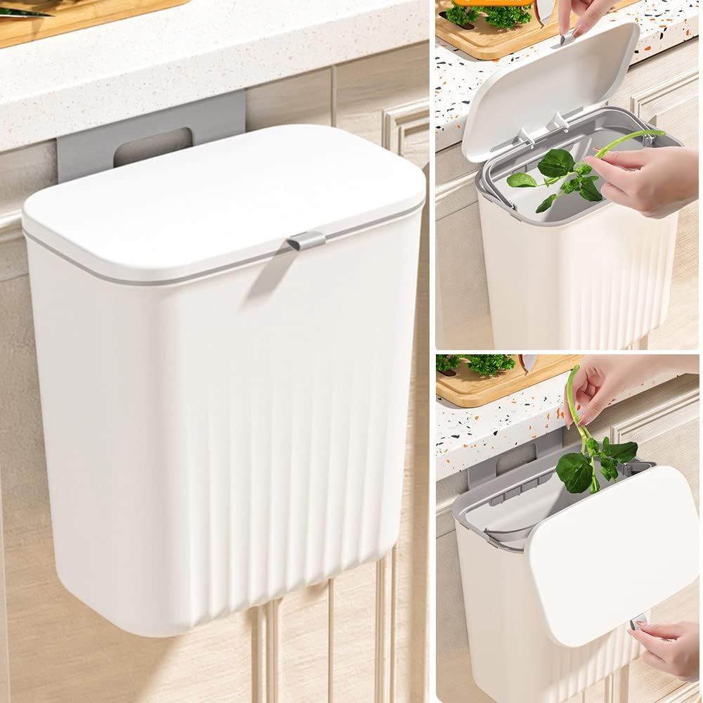 Go Hooked Hanging Trash Bin with Lid 29 Cm Wall & Cabinet Door Mounted Waste Bin for Dry & Wet Waste, Space-Saving Garbage Container for Home & Office Hanging Dustbin Plastic 2